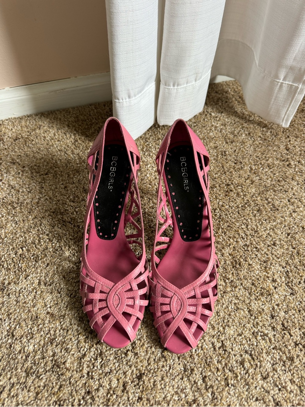 BCBGirls Vintage Pink Strappy Peep-Toe Heels